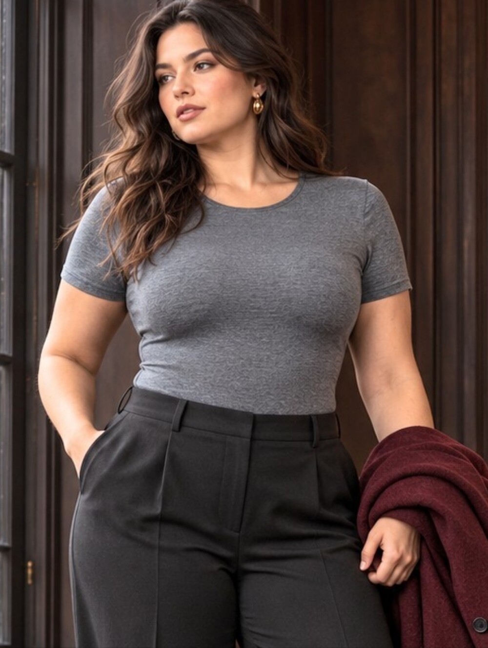 Aritzia Contour Crew Shortsleeve Bodysuit Heather Charcoal XL #121858